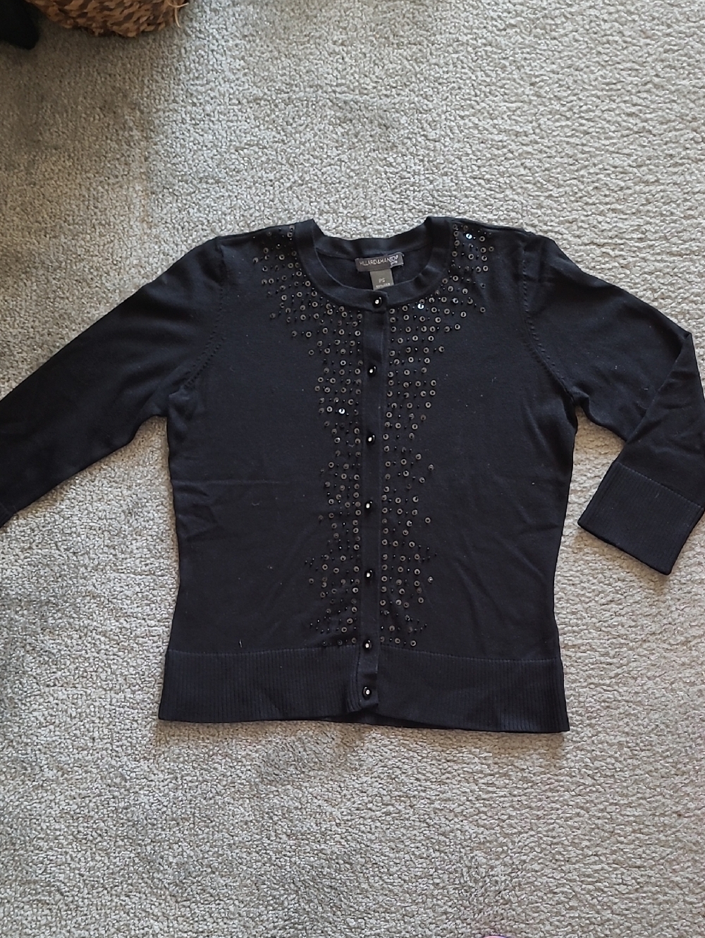 Black Sequin-Trim Cardigan